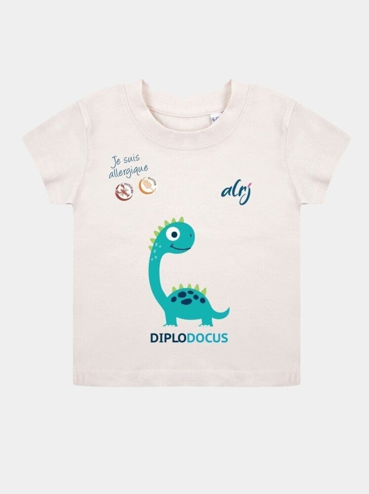 t-shirt bébé allergie alimentaire diplodocus beige