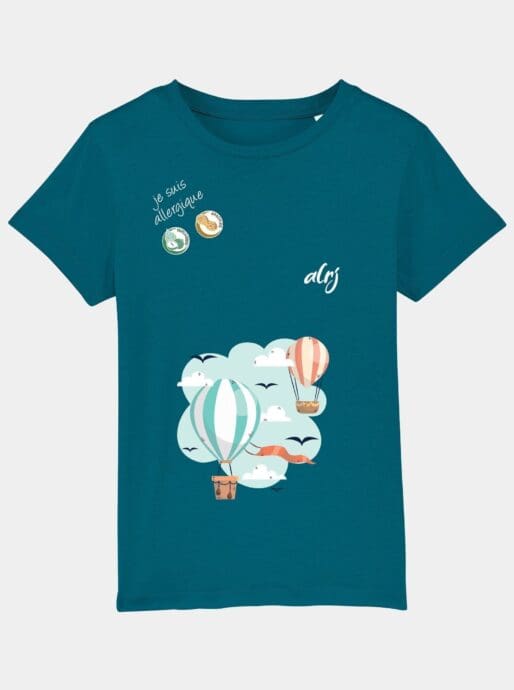t-shirt-enfant-allergique-montgolfiere-ocean-face t-shirt alrj allergies alimentaires montgolfiere ocean