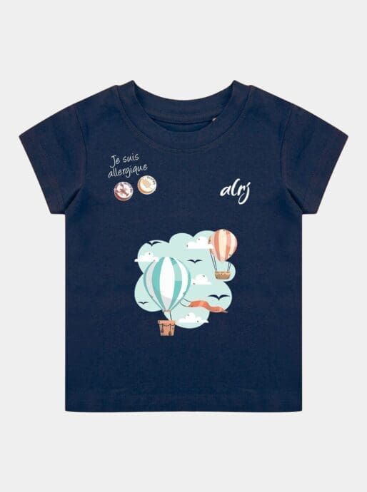 T-shirt bébé allergique montgolfière bleu marine