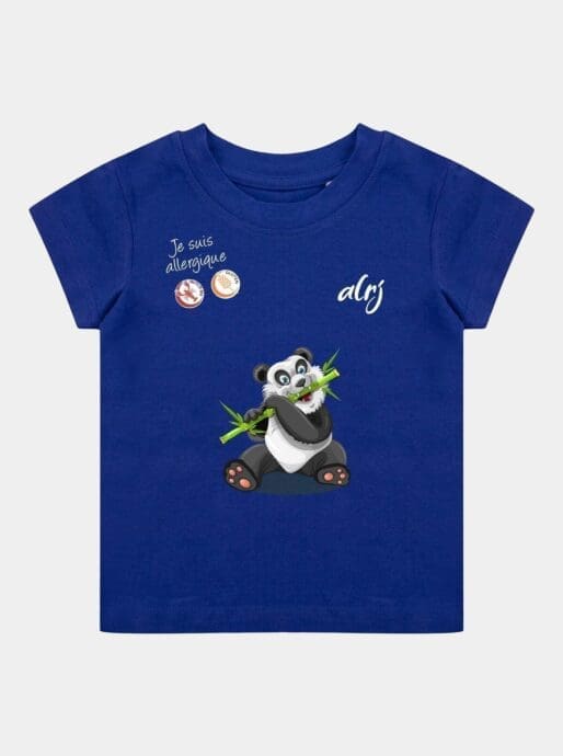 t-shirt-bebe-allergique-panda-blue-royal t-shirt allergie alimentaire alrj panda bleu royal