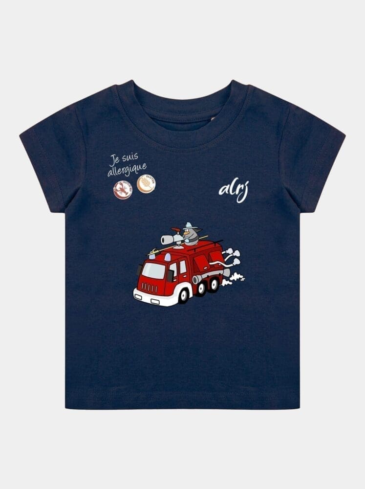 t-shirt allergies alimentaires camion de pompier bleu marine