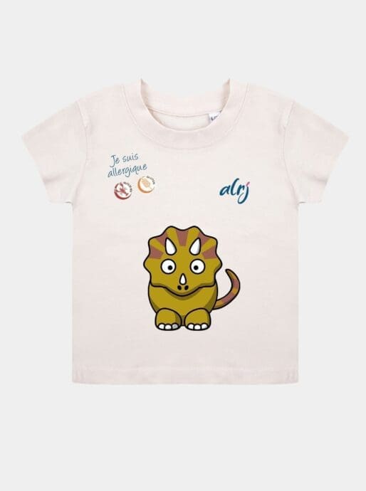 t-shirt allergie alimentaire enfant tricératops beige