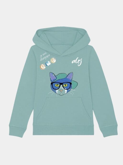 sweatshirt allergie alimentaire alrj avec motif chat couleur turquoise
