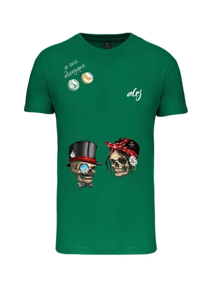 tshirt de prévention des allergies alimentaires pour enfant motif squelette vert