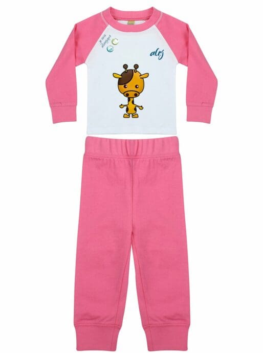 pyjama 2 pièces bébé allergie motif girafe rose