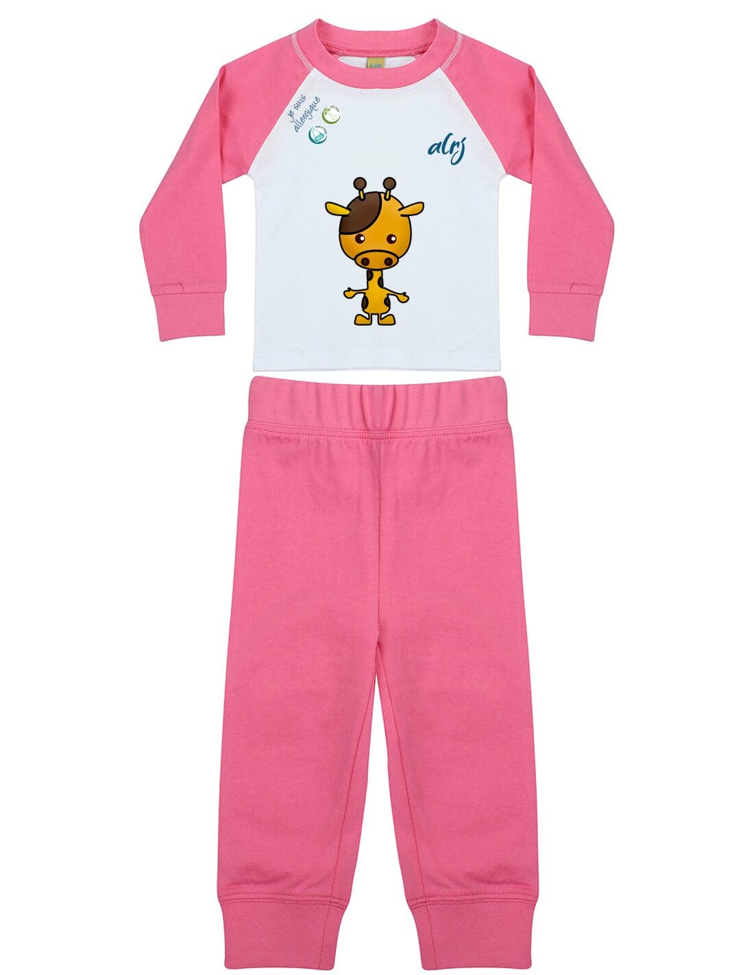 pyjama 2 pièces bébé allergie motif girafe rose