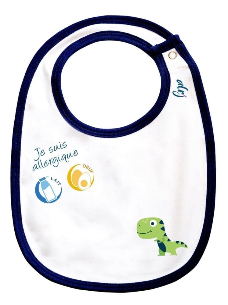 bavoir bébé allergie motif Trex bleu