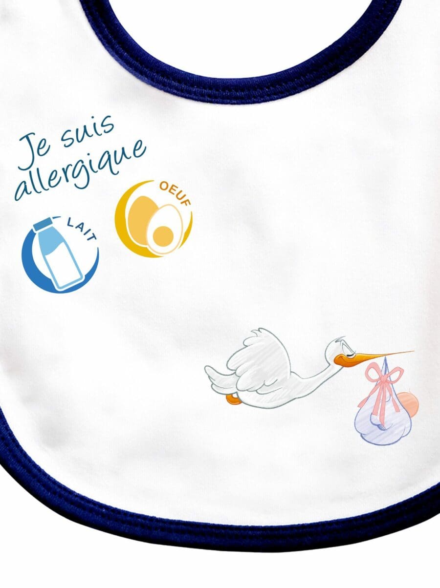 bavoir pour bébé allergie cigogne bleu zoom