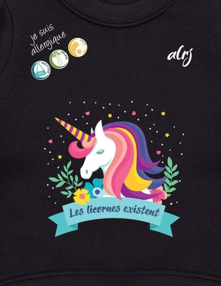pull bébé allergie licorne noir
