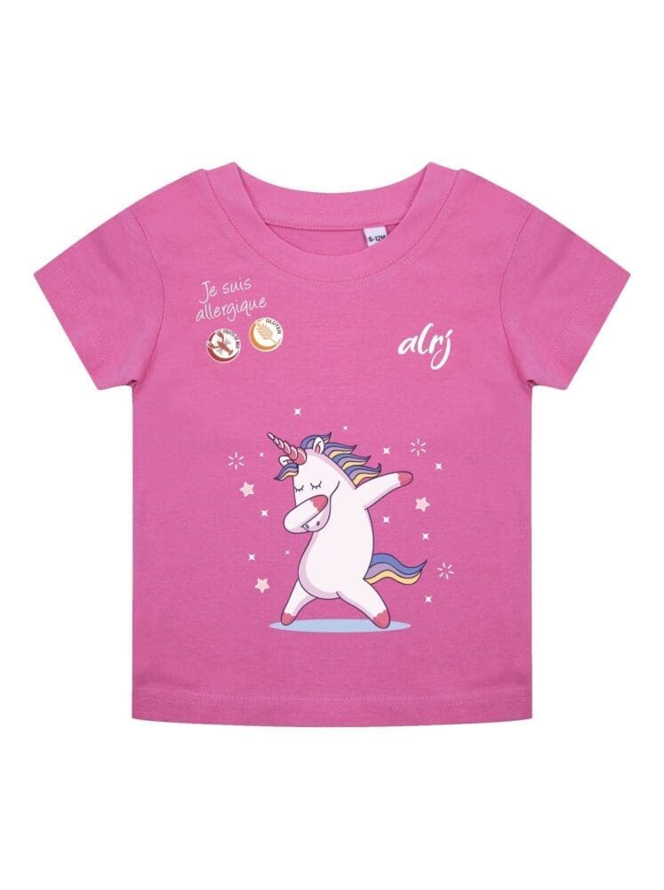 t-shirt bébé allergie rose motif licorne
